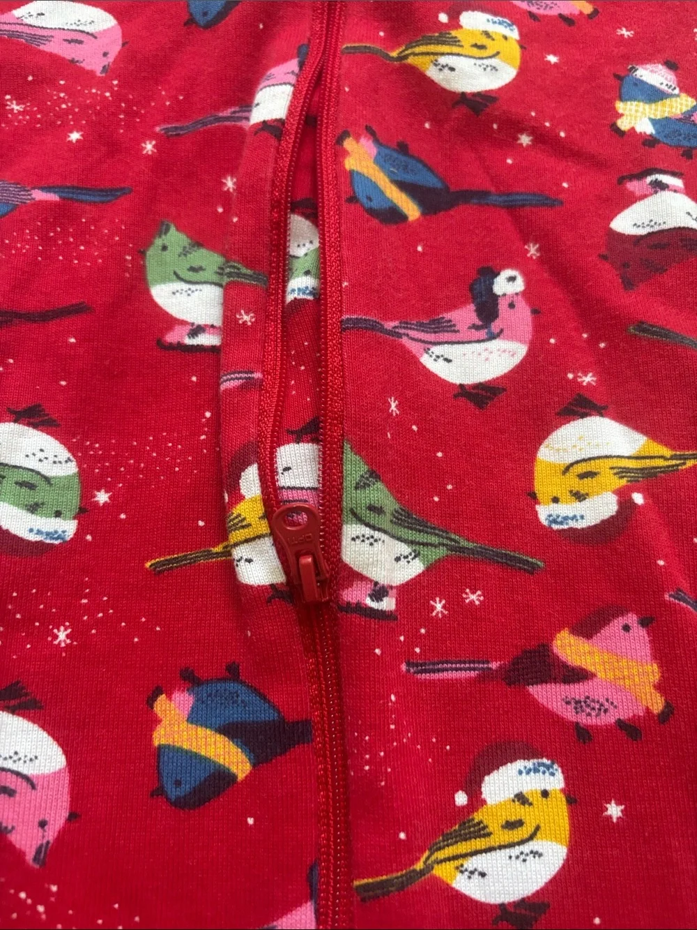 Hanna Andersson Red Bird-Print Footed One-Piece 12-18m like new!